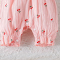 summer baby girl fly sleeve romper jumpsuit with cherry print and bow detail + headband outfit set