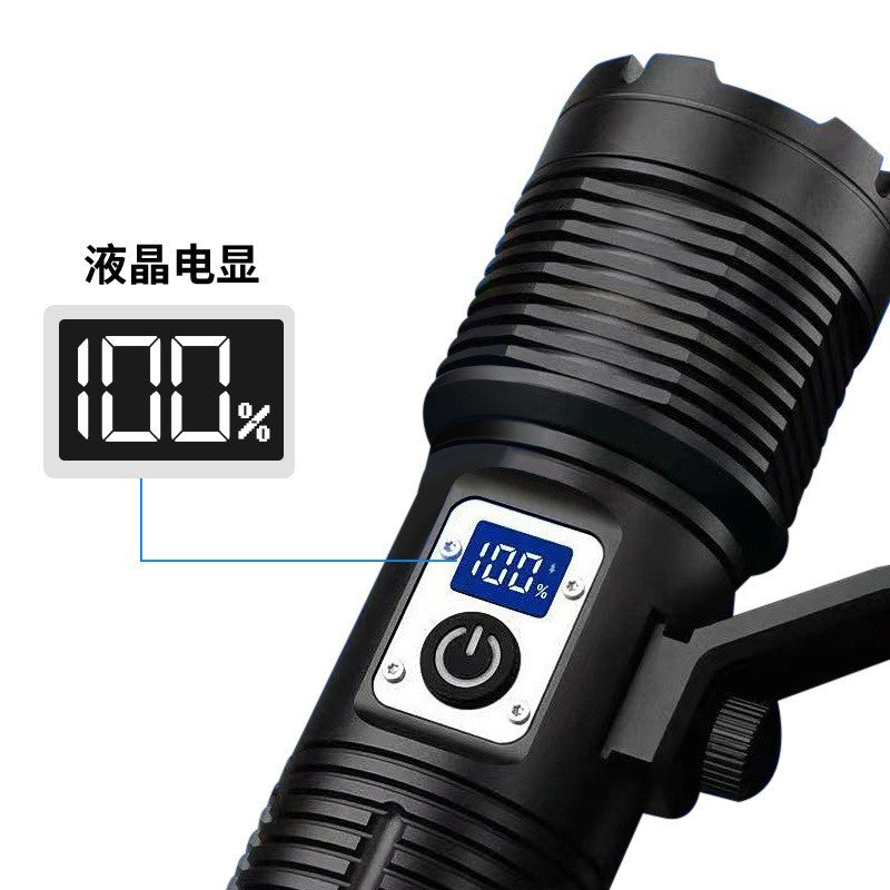 Cross-border new telescopic zoom XHP160 portable searchlight, outdoor patrol LED digital display strong light flashlight