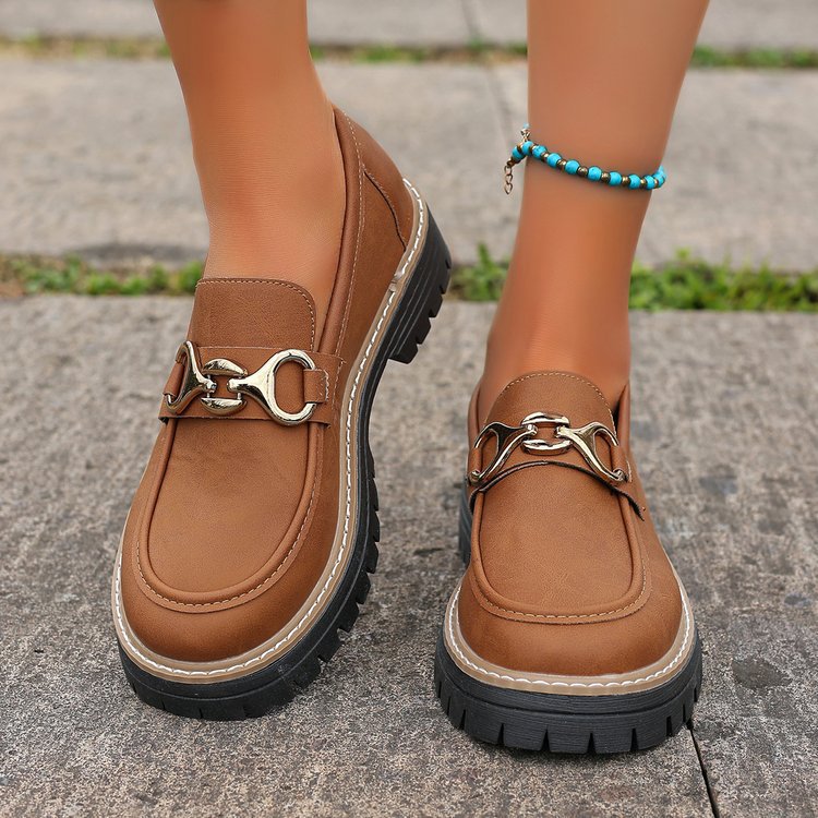 british style small leather shoes for women spring & fall  new arrivalfashioneasiest for matchretrocasual thick heel thick soleflats