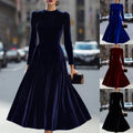Fashion cross-border exportdress new arrival gold velvet round neck long sleeves dress