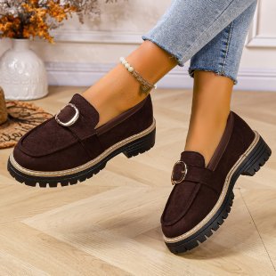 Spring & fallnew arrival buckle thick solelow ankleflats women's cross-border plus size british style retro slip-on flats  supply