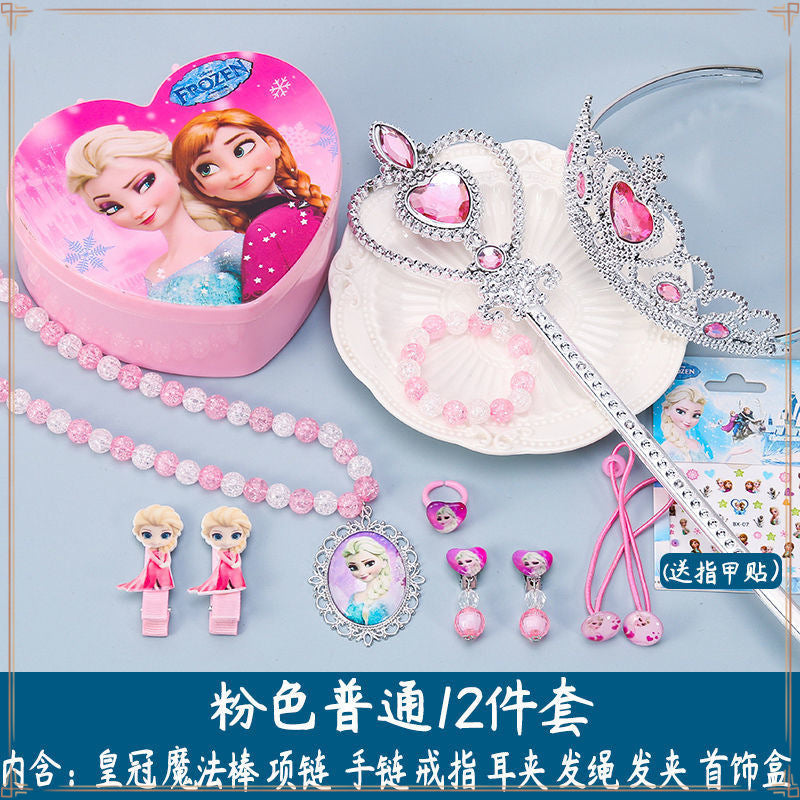 Crown Tiara Children's Little Princess Crown Magic Wand Hair Accessories Set Princess Elsa Necklace Girls Jewelry Box