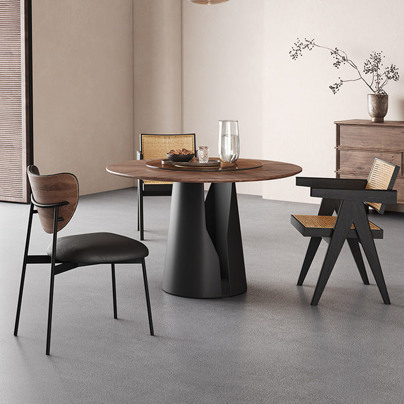 Solid wood dining table and chair set - walnut finish, mid-century modern round dining table with carbon steel legs