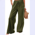 women's cross-border loose solid color drawstring casual pants - european and american style, versatile textured high-waisted wide leg trousers for work and leisure