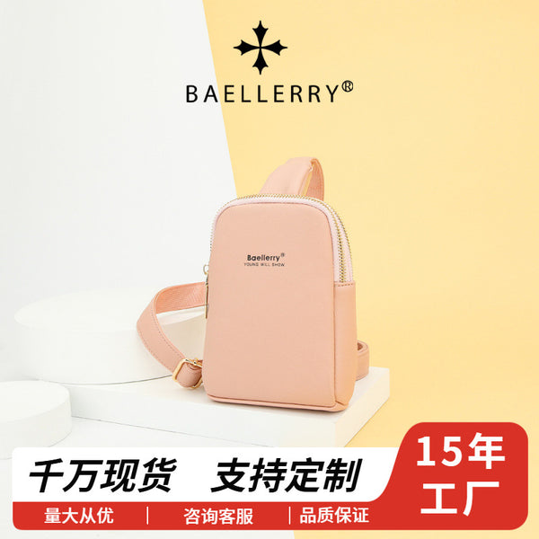 New women's wallet Korean version of simple and versatile fashion breast bag double zipper messenger bag light luxury high-end mobile phone bag
