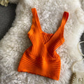 Retro pit knitting vest v neck inner wear pure colorhigh waistbacklessfashion street short silm suspender tops