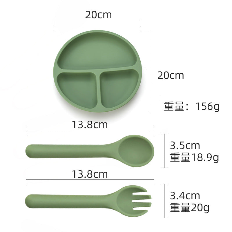 Food grade silicone infant plate fork spoon complementary food tableware preschool children eating silicone tableware set custom