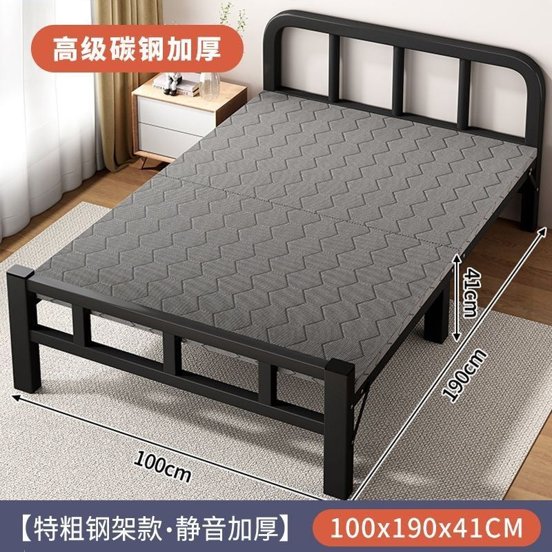 Foldable bed single bed portablefor home reinforced thickened iron frame dormitory double bed rental house simple small bed hard board