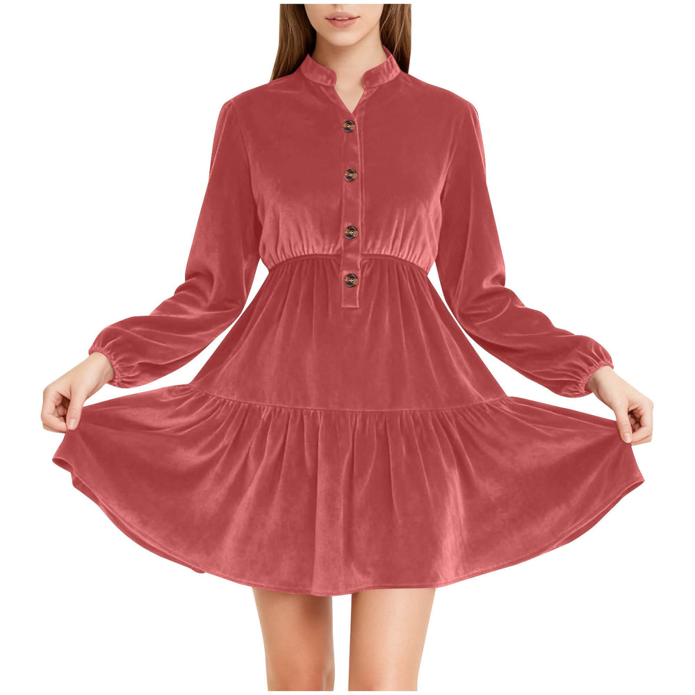 new arrival: european and american style long dress - v-neck, gold velvet, loose fit, multi-layered ruffle hem maxi dress for women (cross-border e-commerce)