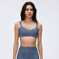 Vintage denim style sports bra high waist tight stretch running training fitness pants sports yoga suit women