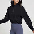new european and american style stand collar fitness sweatshirt for women - loose fit zipper drawstring long sleeve yoga top t-shirt