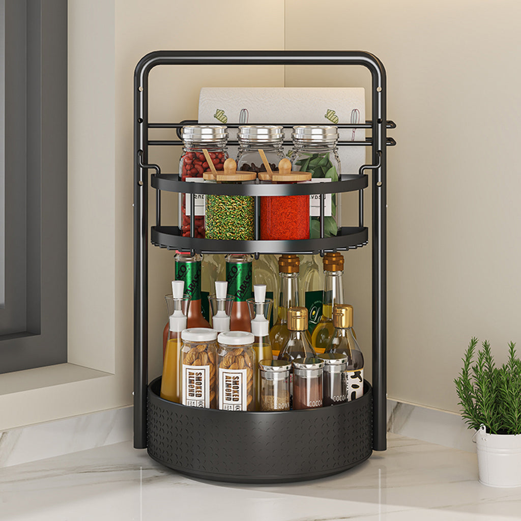 Rotating seasoning rack Kitchen countertop seasoning tray Double-layer multi-functional oil, salt, sauce and vinegar seasoning storage rack