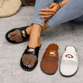 Women's flat mule slippers for export, summer  new style, mesh hollow-out design with metal buckle, plus size half slippers