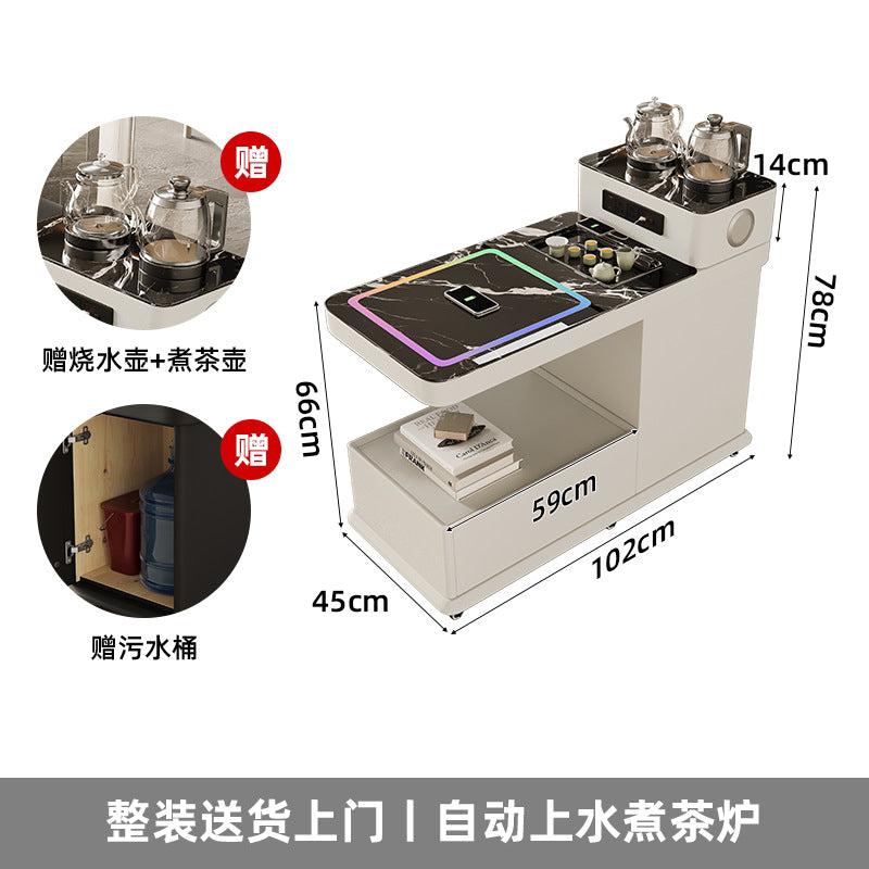 Movable sofa side table, smart water boiling and tea making, with wireless charging, bluetooth audio, all solid wood side table, enlarged water bucket