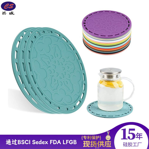 Cross-border supply 20CM silicone tableware round heat insulation pad kitchen daily multi-functional placemat non-slip food grade