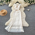French halter lace white dress women's summer sleeveless waist slimming look a-line long skirt accessible luxuryelegance style