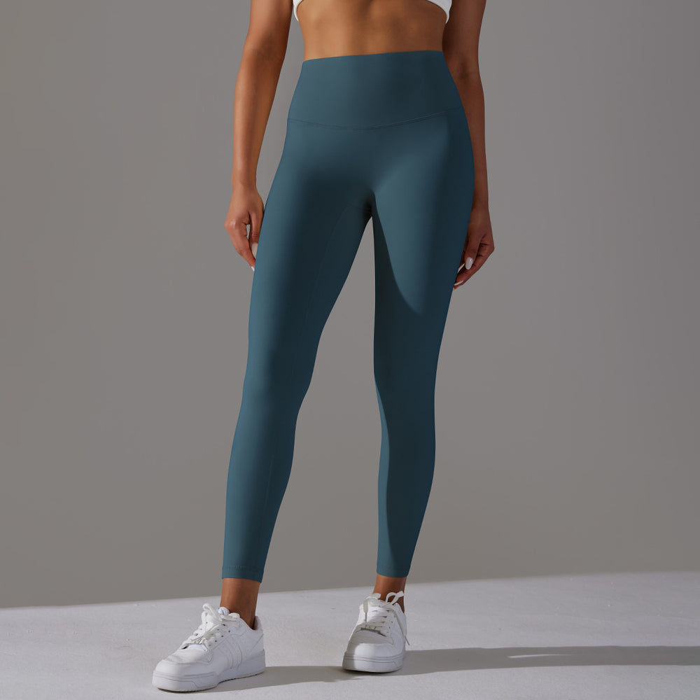 No awkward line double-sided brushed nude breathable yoga nine-point pants high waist hip lift peach tight sports fitness pants