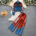Vintage patchwork denim slim-fit two-piece set - women's spring/autumn high-waisted, slimming, effortless, and stylish loose-fit outfit