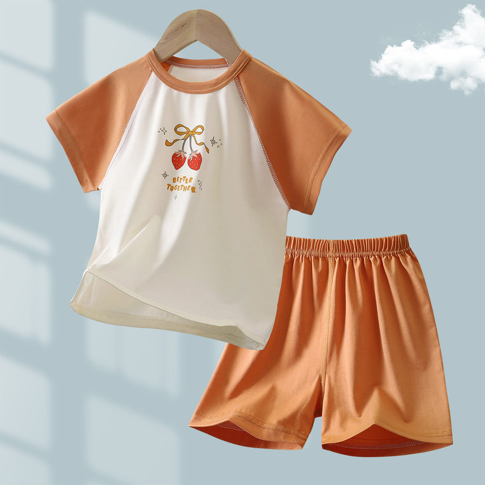 Yishimei summer new arrivalkids men's and women's small and medium-sized children's category a boneless tencel lyocell short-sleeved home clothes set