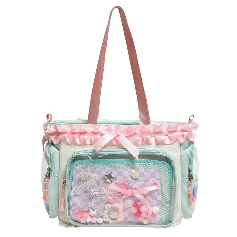 New schoolbag handbag for female junior high school students, cute and sweet large-capacity backpack, student make-up bag