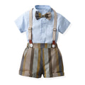 K-stylesummersuit boysfashionable shirt short-sleeved stripes pants suspenders kids summer clothing thin handsome trendy children's clothing