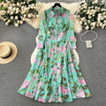 Frenchretro style floral shirt collar dress women's spring waist slimming lookclassy senseaccessible luxury socialite large swing skirt