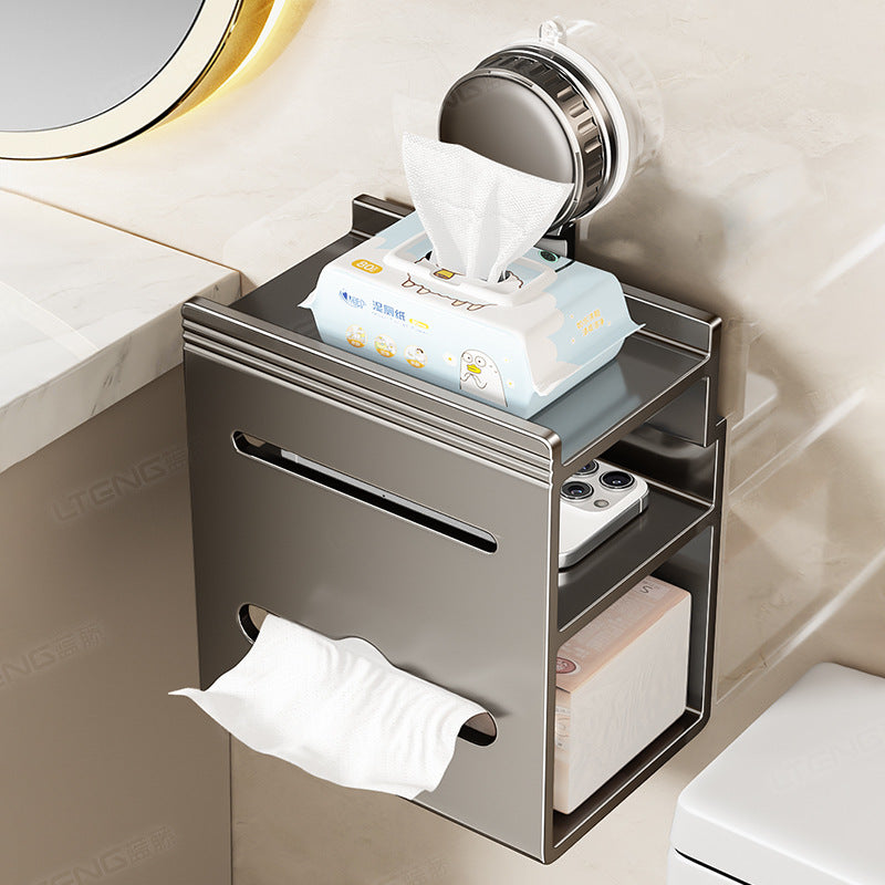 [Sample customization] Bathroom suction cup tissue box rack, toilet multi-function non-punching wall hanging storage rack