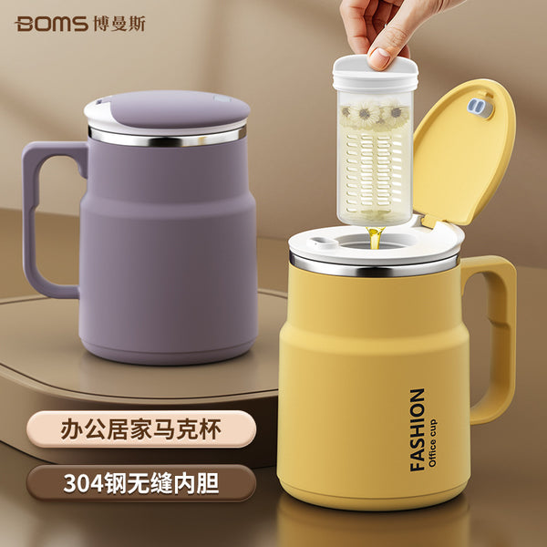 304 stainless steel tea separation tea cup with folding spoon tea leak mug office portable water cup