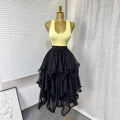 export elastic waist mesh ruffle asymmetrical tiered cake skirt midi high waist a-line midi skirt