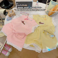 Girls' summer outfit: stylish baby set,  new summer collection, kids' lace sleeveless tank top and shorts two-piece set - wholesale