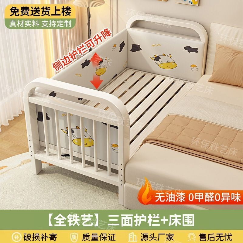 Iron kids bed baby patchwork bed large bed widened bed heightened guardrail adjustable steel frame single bed