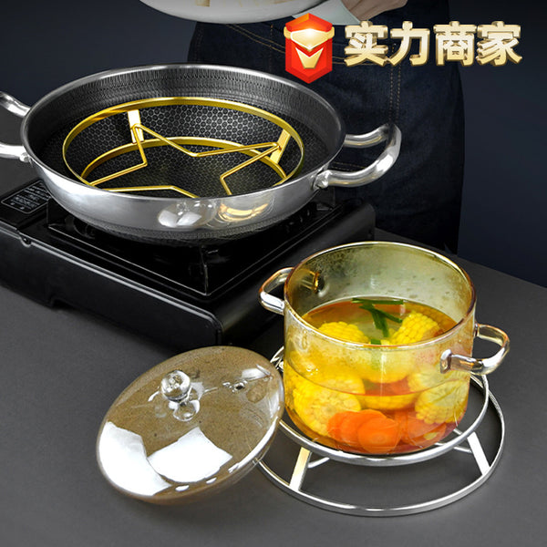 Stainless steel pot rack, kitchen household shelf, pot rack, heat insulation and anti-scalding multi-functional storage bracket, steam rack