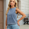 Fashion cross-border foreign trade  independent station summer new casual round neck straight-leg versatile slimming look denim vest