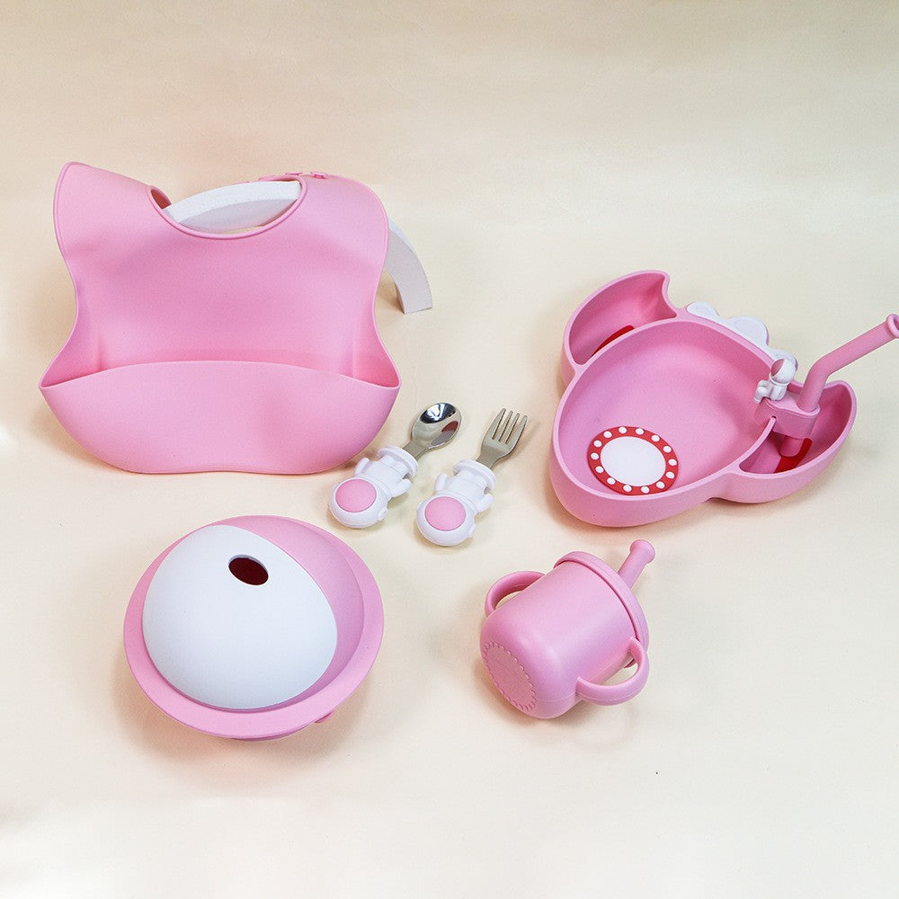 strawberry kids silicone plate and bowl set with suction cup - all-in-one design, baby silicone tableware, cartoon divided plate