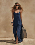 European and american cross-border independent station  summer new fashion elegant casual slit solid color camisole dress women's clothing