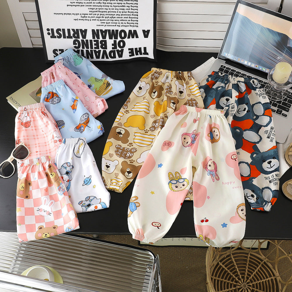 Summer kids cotton silk anti-mosquito pants baby casual nine-point pants boys cotton silk pants girl thin bloomers