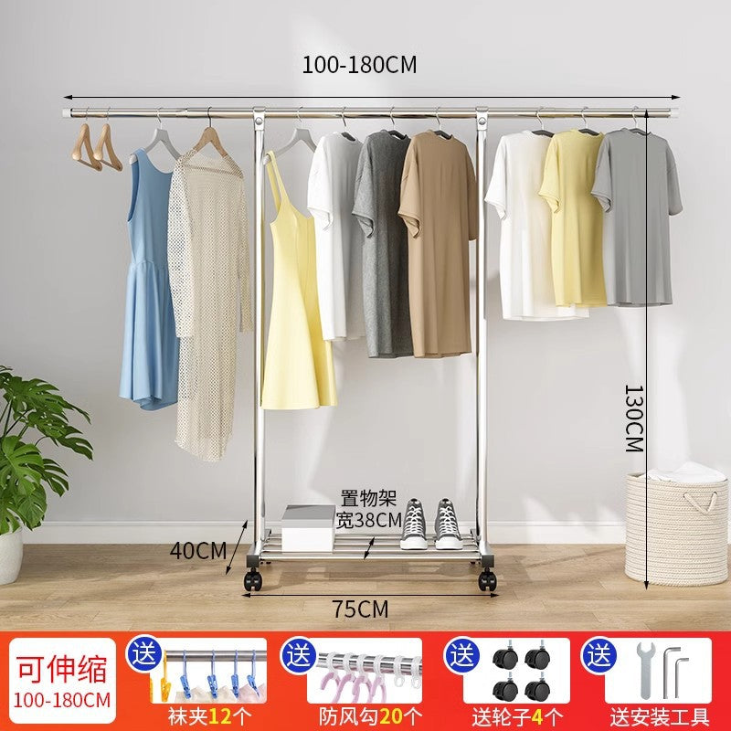 Clothes drying rack floor-standing thickened telescopic for home indoor and outdoor storage rack balcony single and double pole clothes hanger
