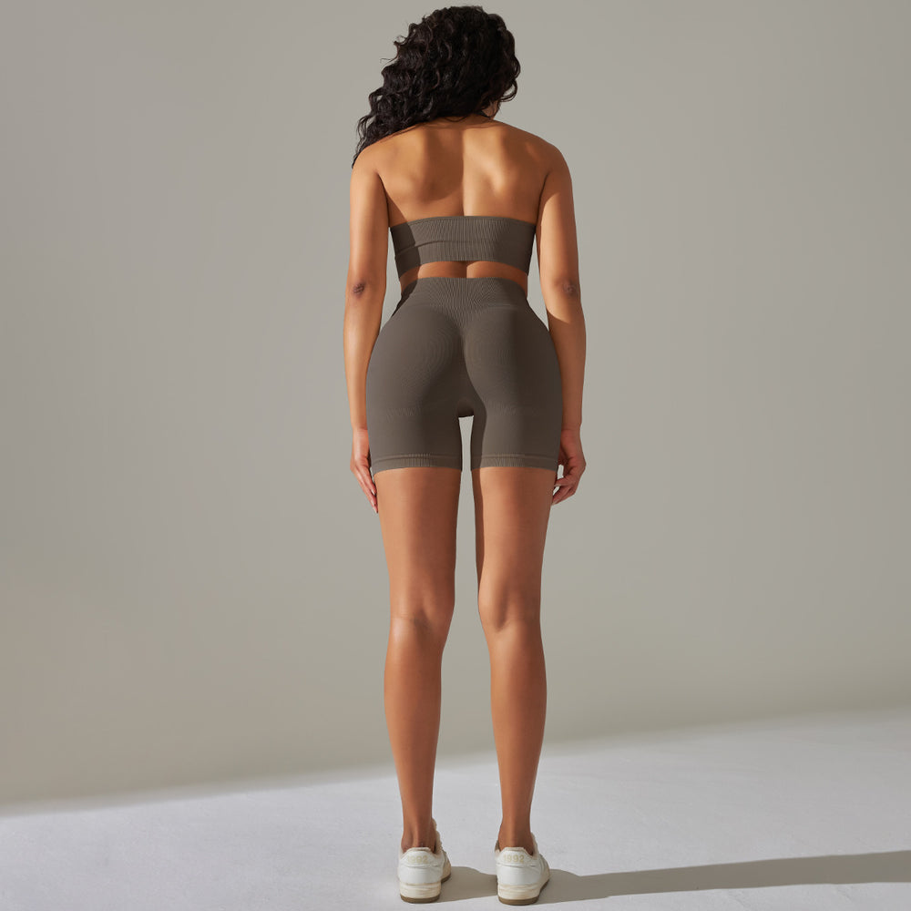 fashion seamless knitting beautiful back high elastic sports bra yoga suit running fitness shorts two-piece set for women