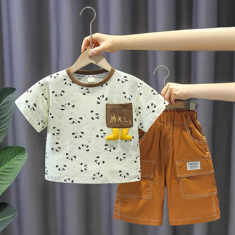 Boys' summer outfit  new summer collection - stylish short-sleeve top and shorts set for boys, wholesale for toddlers and young children