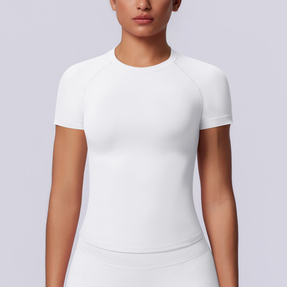 new arrival seamless tight short-sleeved t-shirt yoga wear high elastic sweat-absorbent hip-length short-sleeved running fitness tops for women