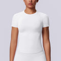 new arrival seamless tight short-sleeved t-shirt yoga wear high elastic sweat-absorbent hip-length short-sleeved running fitness tops for women