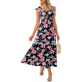 Amazon bohemian ruffle sleeve dress women's  summer new floral flowy a-line dress