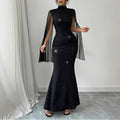 european and american women's clothing: spring/autumn stand collar sparkling cape patchwork bodycon evening gown