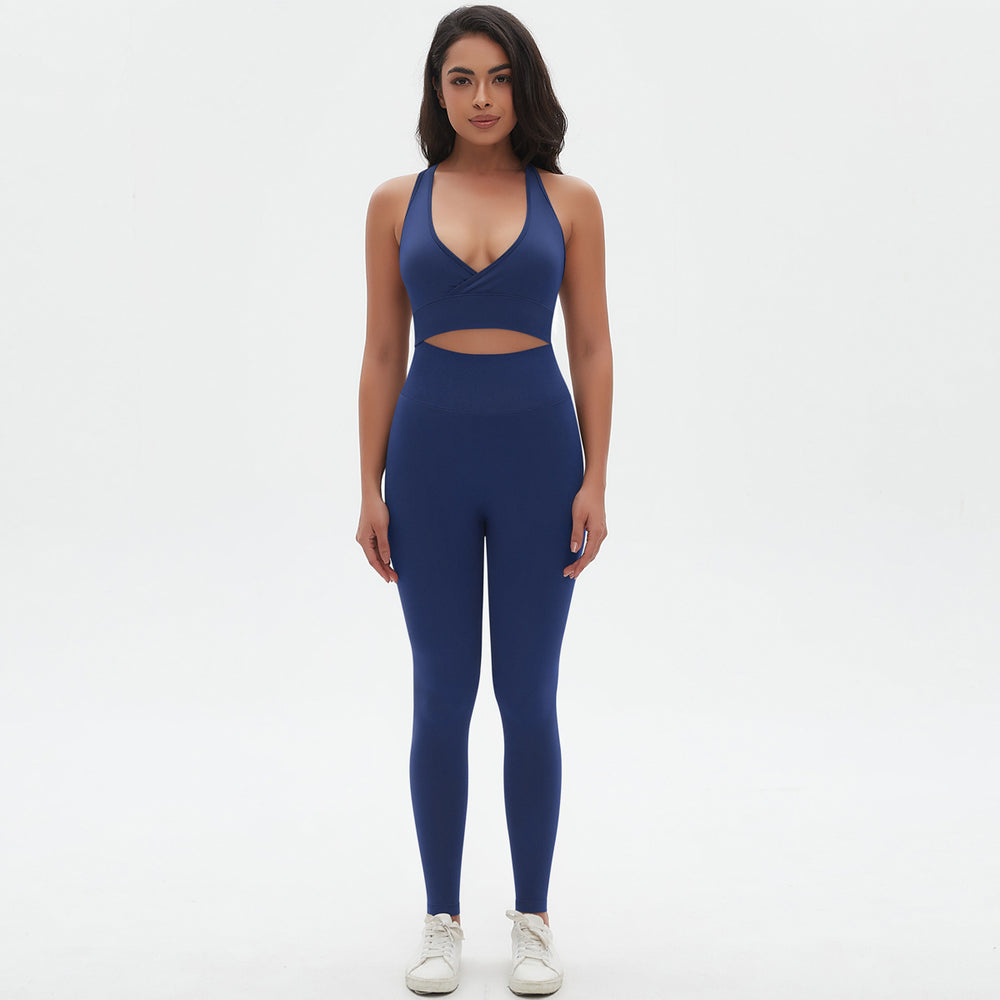 New arrival cross-border seamless pure color tight sexy cross-shaped yoga suit running fitness two-piece set