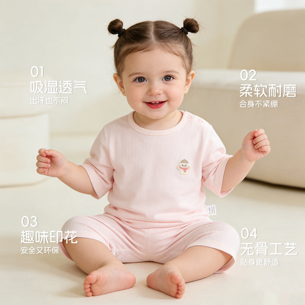Baby pajamassummer thin breathingkids home clothes summer boys and girls three-quarter sleeves air conditioning clothes separatessuit