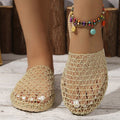Exportplus sizesummernew arrival woven fishnet baotou half slippers women's outwearcut out mesh breathable flats sandals