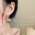 Bohemian green tassel crystal ear cuff earrings - fresh, unique design, perfect for vacation