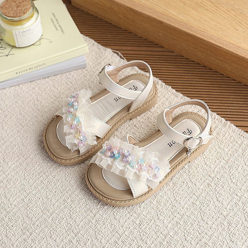 Kids' sandals for performances & summer: new pearl-embellished princess sandals for girls - stylish and versatile baby sandals