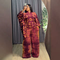 african plus size women's clothing  summer new fashion v-neck printed drawstring top and wide-leg pants set