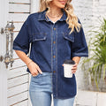 Wishfashion cross-border women's clothing trade  independent station new arrival denim single-breasted short-sleeved casual shirt for women